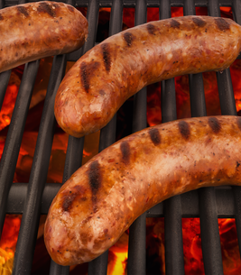 Close up of grilled hot links with delicious grill marks